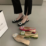 Sandals Women Coarse Heel 2025 Summer New Square Buckle Drill Fairy Style Method Behind The Empty Lazy Single-Shoe