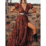 Summer Women's Sexy Print V-Neck Short-Sleeved Bohemian Holiday