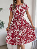 Shooting 2025 Spring And Summer Elegant Flowers Short Sleeves Big Folding Dress Women's