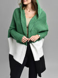 And Autumn Classic Splicing Color Knitted Sweater Cardigan Women's Fashion Hooded Loose Casual