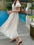 Xixi 13 Line 2025 Summer New Temperament Lotus Leaf Side Holiday Wind High Waist Thin Joint Dress