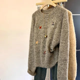 Cartoon Embroidery Round Collar Collar Sweater Women's Autumn And Winter New Design Small Soft Skin Knitting