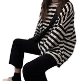 Zingj 2024 New Ins Tide Black And White Stripes Early Autumn Loose Long-Sleeved T-Shirt Schoolgirl
