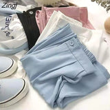 Pants Women Button Fashion Cozy Ulzzang Solid Ankle Length Straight Female Trouser High Waist Street Style Spring