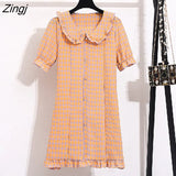 Sleeve Dresses Women Preppy Style Lovely Plaid Mini Club Ruffles Chic Design Female Korean Vacation College Maiden
