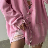 Dopamine Broken Sweater Cardigan Autumn New Simple Set Loose Gentle Casual Casual