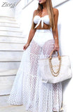 Swimwear Women Maxi Skirt See Through Polka Dot Pleated Retro Swimsuit Bikini Cover Up Elastic Waist Bathing