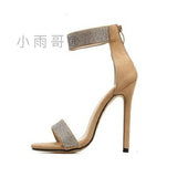 High Heel Sandals Women 2025 Summer Fine Heel Fashion Shoes Round Head Zipper Roman