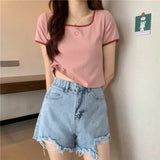 Zingj Embroidery T-Shirt Female Ins Tide Short Hot Girl Slim Pure Desire Wind Slim Short Sleeved Shirt 2024 Summer