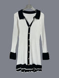 2025 New Temperament Elegant High- Waist Long-Sleeved Leaf Side Knitted Dress