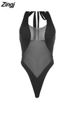 2023 New Transparent Patchwork Bikini Low Chest Sexy Skinny Unique Design Black Chic Halter Neck Backless Slim