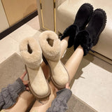Hairy Mouth Short Cylinder Thick Bottom Snow Boots Round Head Zipper Plus Velvet Warm Cotton Shoes