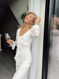 New Women's Elegant Temperament V-Neck Lace Lotus Side Banquet Ass Dress Dress
