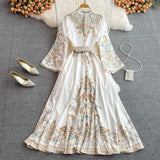 Women Summer Autumn 2022 Fashion Lady Elegant Vintage Printed Midi Dresses Female