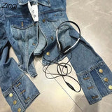Vintage Cropped Jackets Women Denim Chic Design Hip Hop Streetwear Young Slim Outwear Long Sleeve New Spring