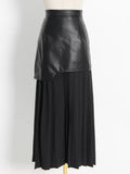 100-Fold Skirt Women's Dress 2025 Autumn New Korean Leather Splicing Color Slimming Skirt Women's