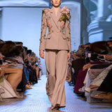 New Fashion Heavy Industry Nail Bead Three-Dimensional Flower Jacket Wide-Footed Trouser Set Two