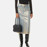 Zingj 2024 New Street Trend Wind Hot Gold Design Sense A Line Skirt Fashion High Waist Show Skinny Denim