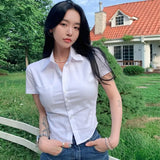 Zingj Summer Pure Desire To Collect Waist Sexy Hot Girl Shirt Short Sleeve Chic Top White Short Style Slim Shirt Female