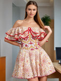 Holiday Wind Shoulder Lotus Leaf Side Short Dress 2025 Summer New Fashion Design Waist Thin Dress Dress