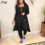 Women Tracksuit 3 Piece Set Pullover + Coat + Long Pants Solid Color Streetwear Matching Set Clothes For Women