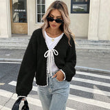 And Winter Sweater Women's New Knitted Shirt Loose Long-Sleeved Bow Tied With Cardigan Coat Top
