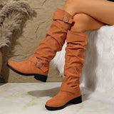 And Winter New Folded Flat Bottom Western Cowboy Boots Buckle Boots Coarse And Thin Barrel Knight