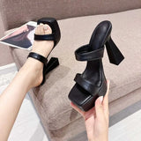 Heel Slippers Women 2025 Summer New Word High Heels Square Head Thick Bottom Cold