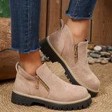 New Large-Size Double Zipper Thick-Bottomed Martin Boots Women's Short-Head Velvet Rough And Bare