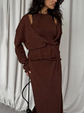 Sweater Vest Three-Piece Set Of Women With Open Shirt Out-To-Shoulder Vest And Long Half-Dress Multi-Colored