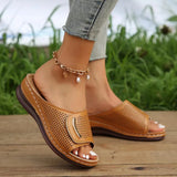 New Large-Size Slope Heel Sandals Women's Wide Strip With Breathable Casual Shoes Pure Color Slope Heel Women's