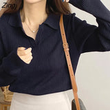 Sweaters Women Minimalist Stretch Office Lady Clothing Simple Pure Long Sleeve Stylish Ins Female Pullover Chic