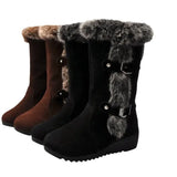 And Winter New Fur Snow Boots With Round Head Belt Buckle Warm Thick Mid-Slope And Cotton Boots