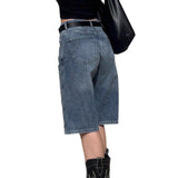 Trendy Basic Simple Fashion Water Wash Five-Point Straight Barrel Thin Loose Casual Jeans Trousers