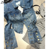 Vintage Cropped Jackets Women Denim Chic Design Hip Hop Streetwear Young Slim Outwear Long Sleeve New Spring