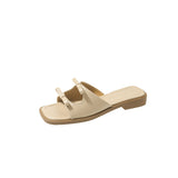 Bow One-Word Flat-Bottomed Slippers Women Wearing Exposed Toe Lazy Beach Cold