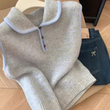 Sweet Korean Dongdaemun Stifled Small Collar Loose Striped Knitted Vest Women Autumn And Winter Folding