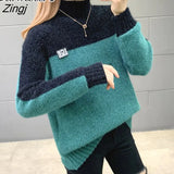 Faux Mink Cashmere Knitted Sweater Women 2021 Autumn Winter Turtleneck Korean Style Long Sleeve Jumper Pullover