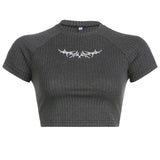 Street Embroidery Print Short Sleeve Tee-Outfit