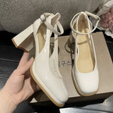 Zingj Square Head Retro High Heels Women's 2023 New Mary Jane Sandals With Thick Heels-Outfit