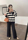 Vintage Lazy Wind High-End Softy Loose Stripe Collar Fashion Knitting Suit