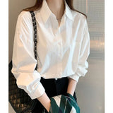 Temperament White Shirt Female New Design Sense Niche Shirt Casual Bottom Shirt With Long Sleeves Folded
