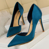 Shoes New Wine Red Green Blue Black Women Pumps Silk High Heels Fashion Office Shoes Female Stiletto Heels Party