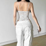 Zingj 2024 New Women's Urban Charm Personality Text Embellished With Pure Color Lace Jumpsuit-Outfit