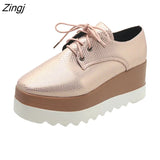 Spring Women Shoes Flat Platforms serpentine Lace-Up Wedges Sneakers Ladies Oxfords Woman Flats Casual