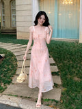 Xixi 2025 Summer New Korean Version High Waist Vacation Wearing Dress V-Neck Printed Pure Desired Skirt