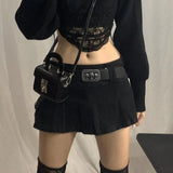 Zingj New Solid Color Personality Street Spice Girl Style Women's Denim Pleated Skirt