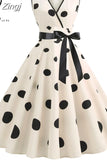 Women 2023 Summer Polka Dot Vintage Dress Sexy Deep V Neck Sleeveless Party Sundress Elegant Casual Belt Beach