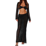 New Tethered Long-Sleeved Ass Casual Knitted Long Dress Set Beach Burqa