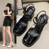 Zingj Retro High Heels Female New Summer Mary Jane Sandals Female Half Baotou Senior Feeling After Empty Thick Heel Single